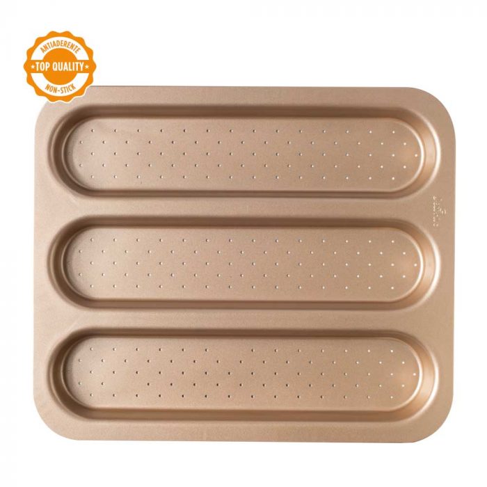 Moule 3 Cavités pain / brioches Antiadhésif GoldLine 34 X 8  X 3 H CM – Image 2