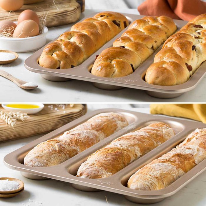 Moule 3 Cavités pain / brioches Antiadhésif GoldLine 34 X 8  X 3 H CM – Image 3