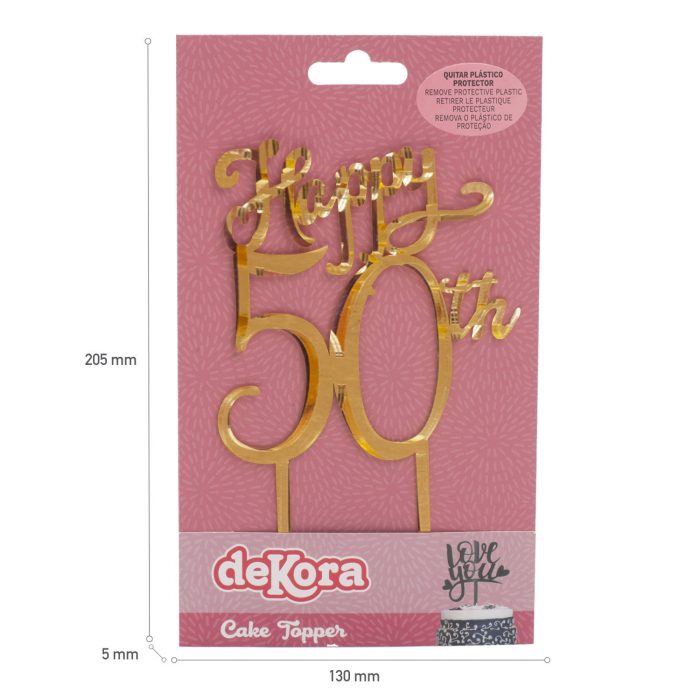 Cake topper acrylique miroir or 50 ans 16 x 10 Cm – Image 2