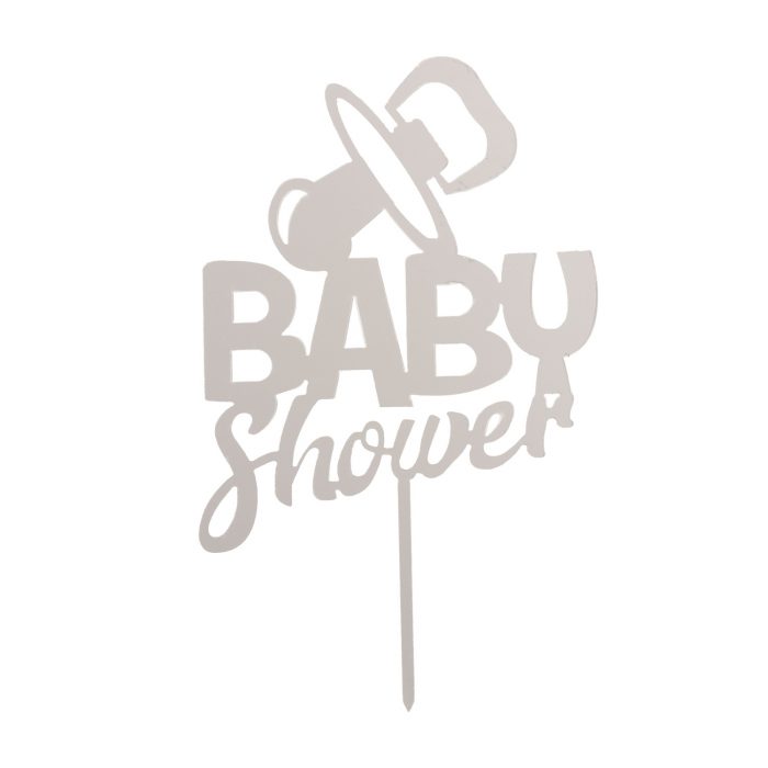 Cake topper acrylique miroir argent Baby Shower 16 x 10 Cm – Image 4