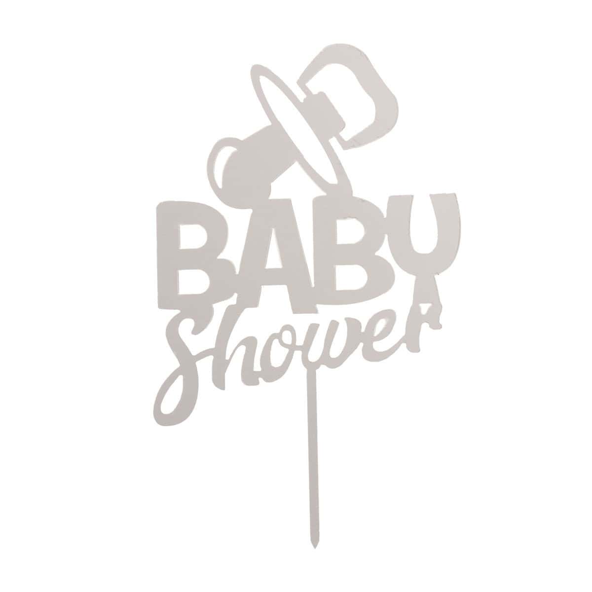 354108-CAKE-TOPPER-BABY-SHOWER-16X10CM_1 Cake topper acrylique miroir argent Baby Shower 16 x 10 Cm – Image 1