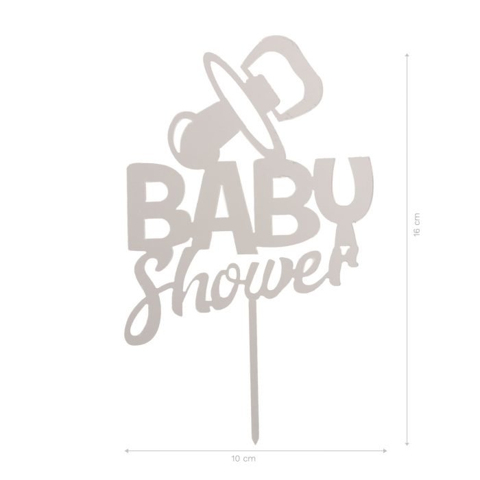 Cake topper acrylique miroir argent Baby Shower 16 x 10 Cm – Image 3