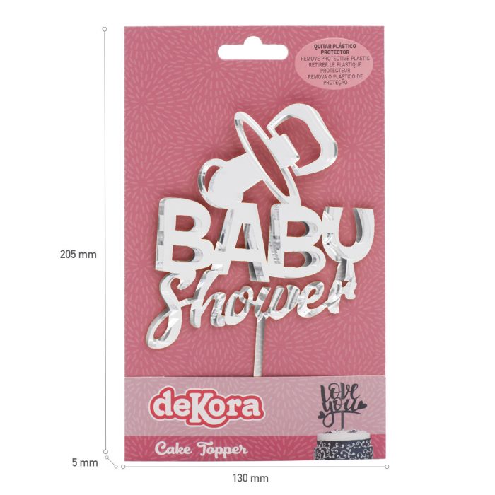Cake topper acrylique miroir argent Baby Shower 16 x 10 Cm – Image 2