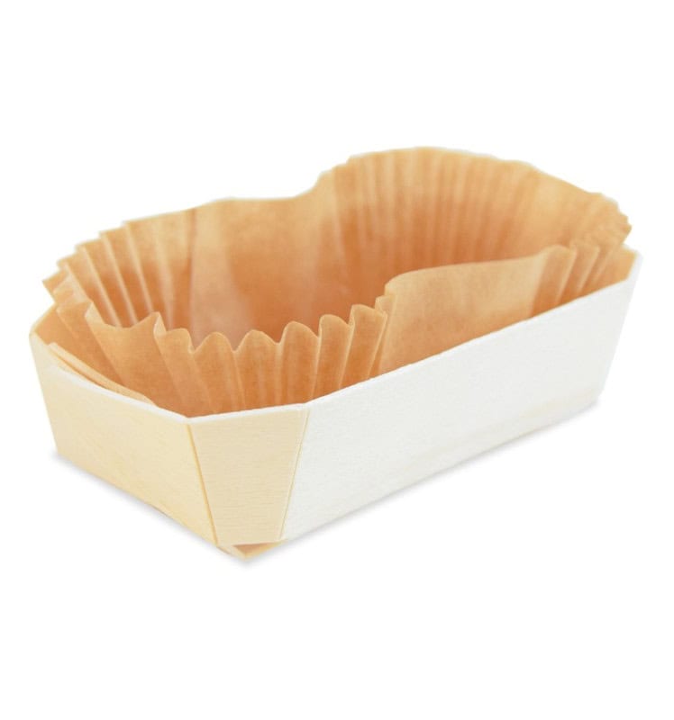 4-mini-caissettes-a-cake-en-bois (1) 4 mini-moules cakes 12 cm bois + 8 caissettes sulfurisées de cuisson – Image 1