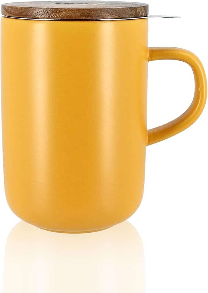 tisanière Juliet 475 ml – Idéale pour le thé et la tisane – Mug à thé en grès et couvercle en bois d’acacia - jaune - 7912030 Tisanière JULIET jaune en grès et couvercle en acacia 475ml – Image 1