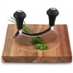 Couteau à découper lame double 14 cm avec planche en accacia