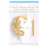 Bougie licorne blanc doré avec bougie dorée