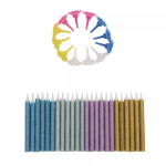 Set 24 bougies 4 couleurs glitter et 12 supports