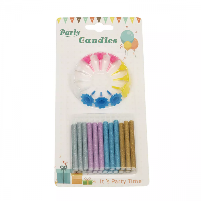 Set 24 bougies 4 couleurs glitter et 12 supports – Image 2