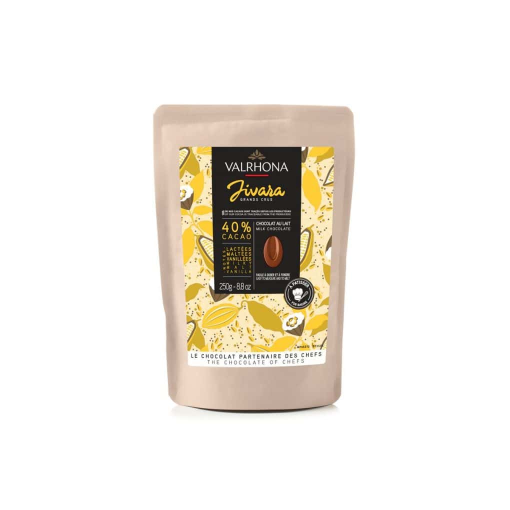 chocolat-au-lait-a-patisser-jivara-40-250g-valrhona.jpg Chocolat lait Jivara 40% fève 250 gr – Image 1