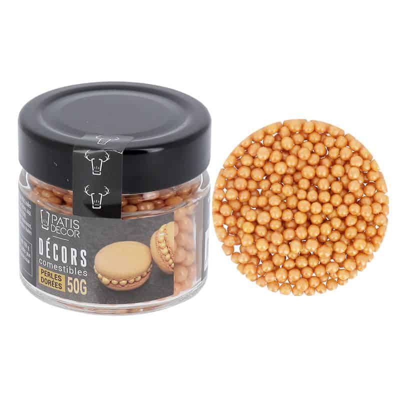 decors-comestibles-perles-nacrees-dorees Décors comestibles perles nacrées dorées 50g – Image 1