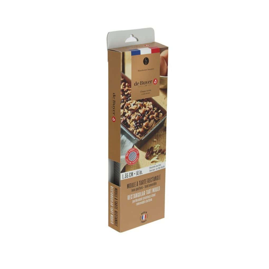 moule-rectangle-1.jpg Moule rectangle à fond amovible 350 x 105 H 35 MM avec tissus de cuisson – Image 1