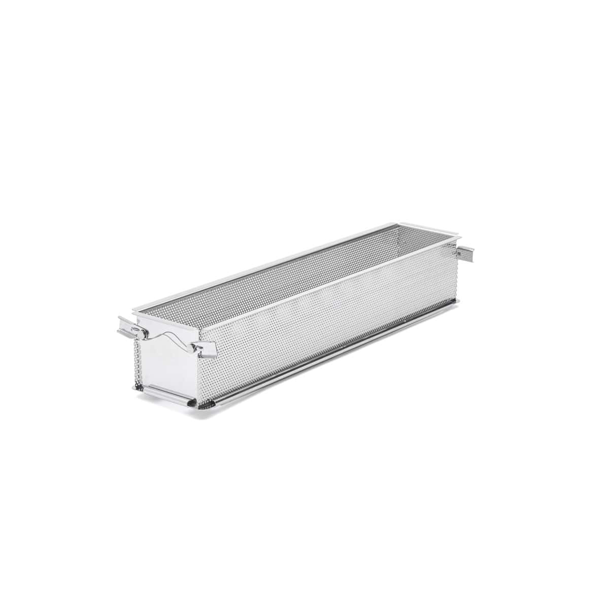 moule-rectangulaire-depliable-a-charnieres-geoforme-inox-perfore Moule pâté Inox 48 x9 H 8,5 CM – Image 1