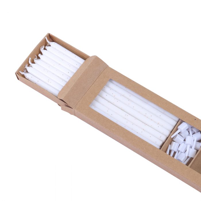 Bougies blanche avec paillette dorée 18 CM set/16 – Image 3