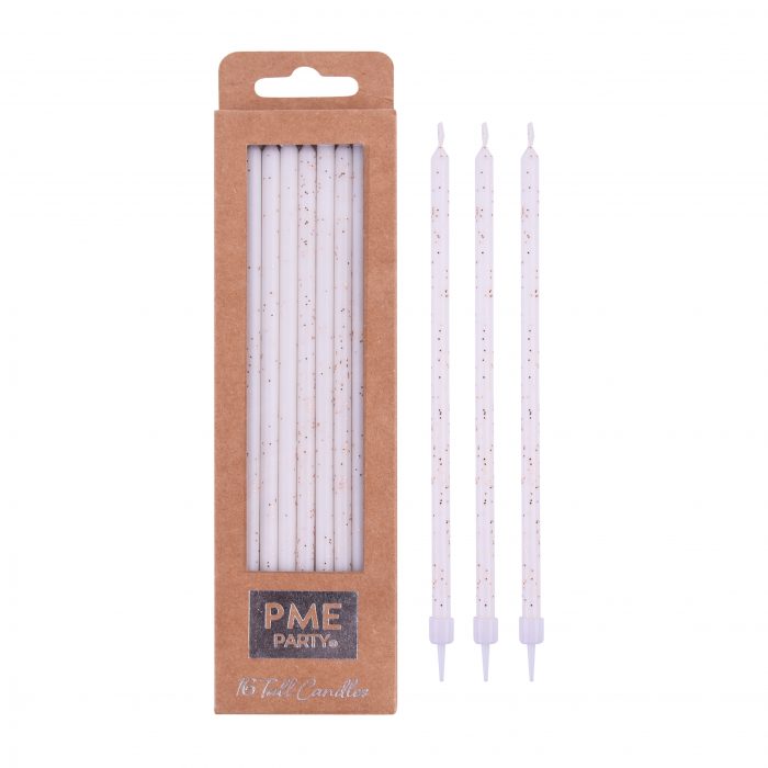 Bougies blanche avec paillette dorée 18 CM set/16 – Image 2