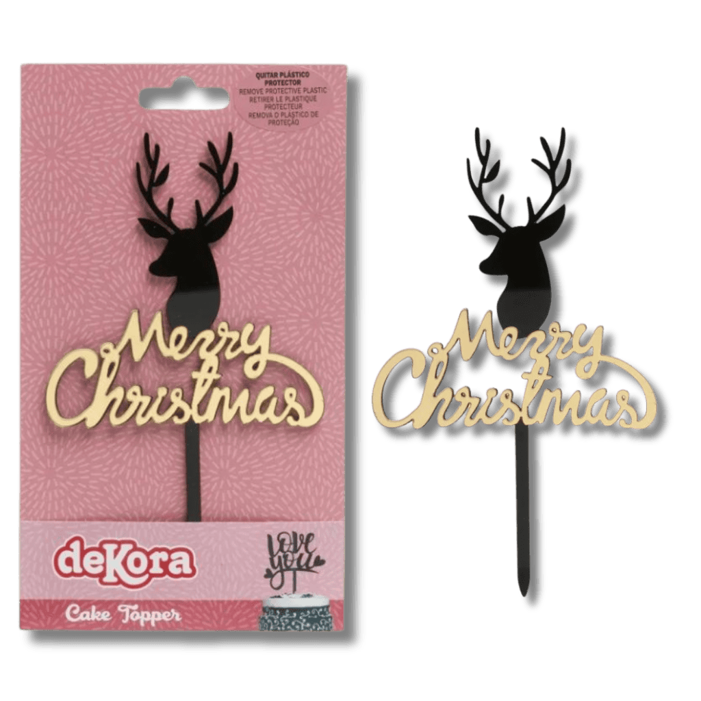 Cake topper acrylique miroir Or et Noir Merry Christmmas 16.5 x 10 CM Cake topper acrylique miroir Or et Noir Merry Christmmas 16.5 x 10 CM – Image 1