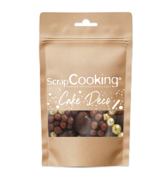 pot-de-decors-perles-chocolat-noir-et-dore (1) Sachet de décors perles chocolat Noir et doré 50g – Image 1