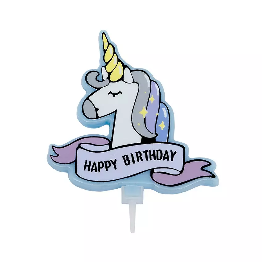 taartkaars_unicorn_1002_jpg Bougie Licorne Happy Birthday bleue – Image 1