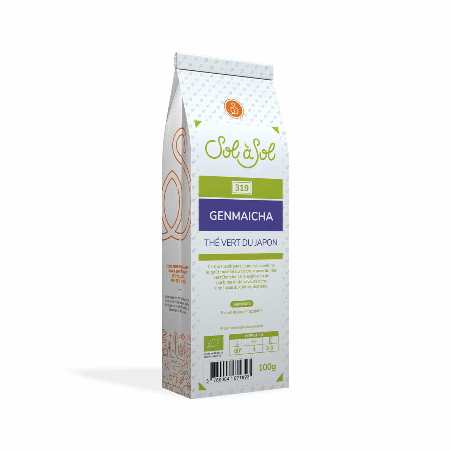 319-1 Thé Vert Japonais Genmaicha n°300 – Paquet 100g – Image 1