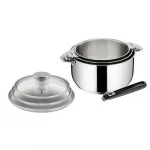 LAGOSTINA Série 3 casseroles 16/18/20 cm Inox - Salvapazio+ + 3 couvercles + poignée