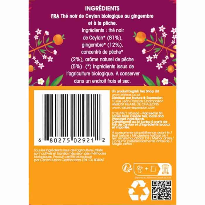 Thé noir Gingembre et Pêche bio 20 sachets plats – Image 2