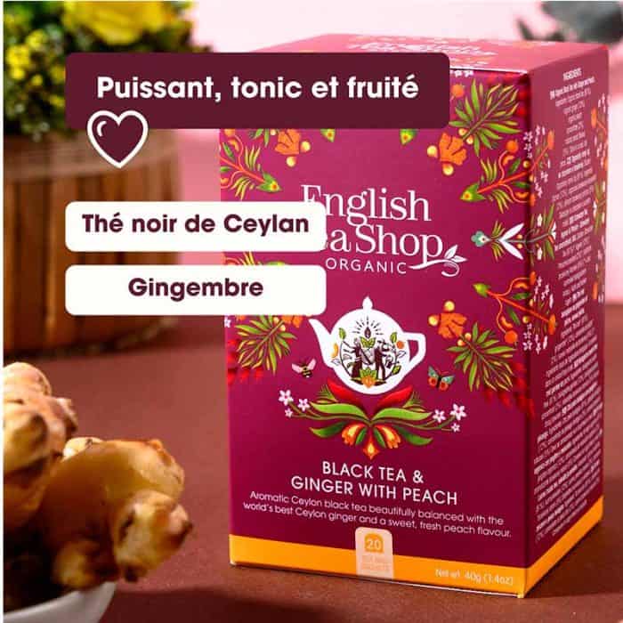 Thé noir Gingembre et Pêche bio 20 sachets plats – Image 3