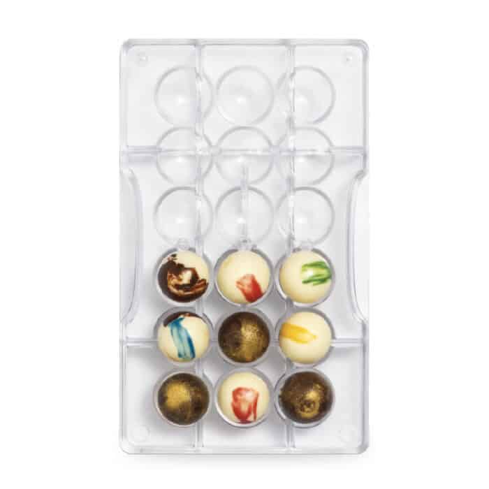 Moule à chocolat polycarbonate hémisphère perforée Ø 25 x 12,5 H mm 18 cavités – Image 3